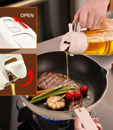 Oil Sprayer for Cooking, 2 in 1 Olive Oil Dispenser Bottle for Kitchen
