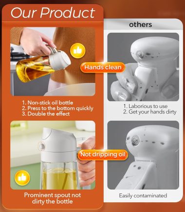 Oil Sprayer for Cooking, 2 in 1 Olive Oil Dispenser Bottle for Kitchen