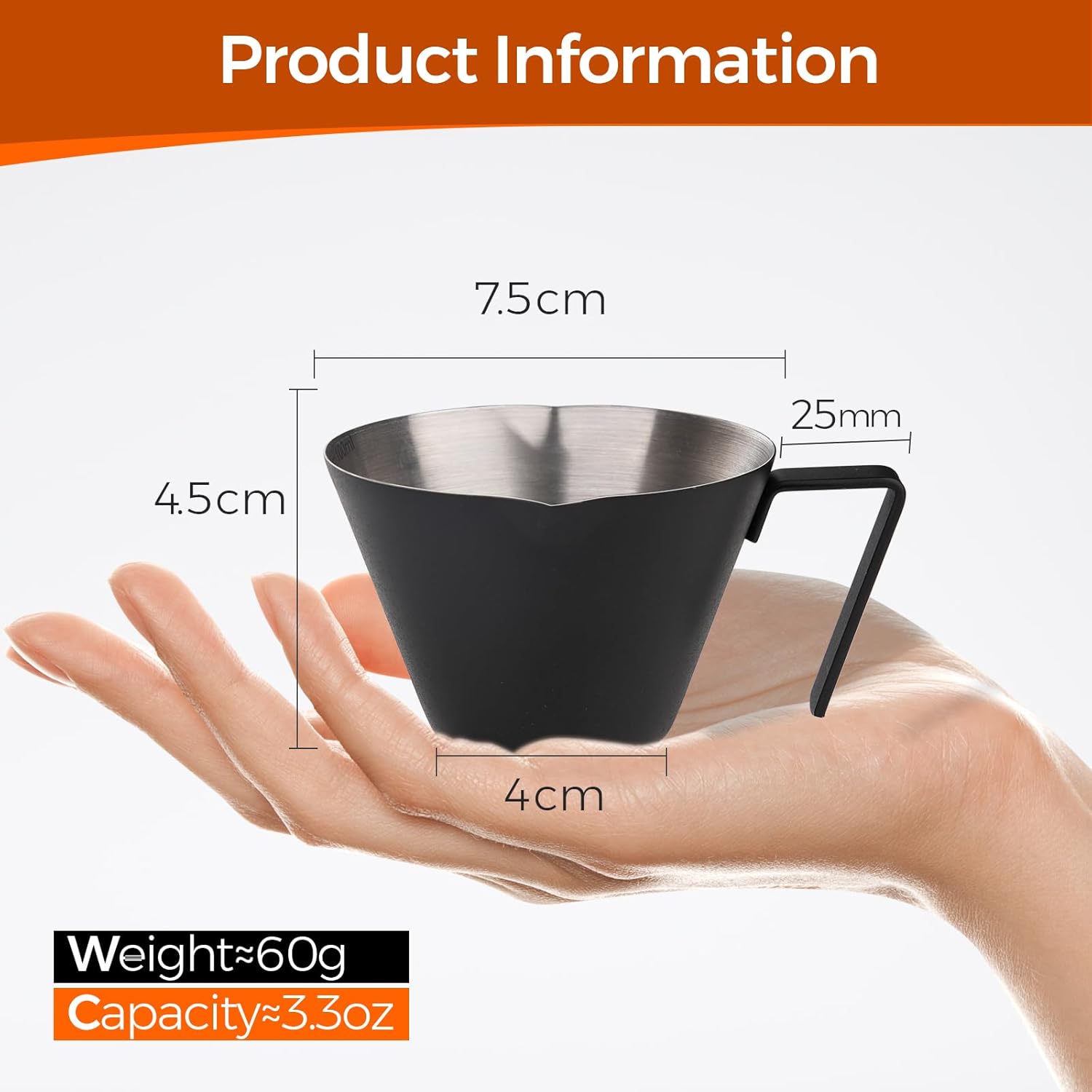 3.4oz/100ml Stainless Steel Demitasse Cup with Dual V-Spout for Coffee Extraction - Image 2