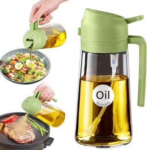 16oz/470ml Glass Olive Oil Sprayer for Cooking with Stickers (Green)