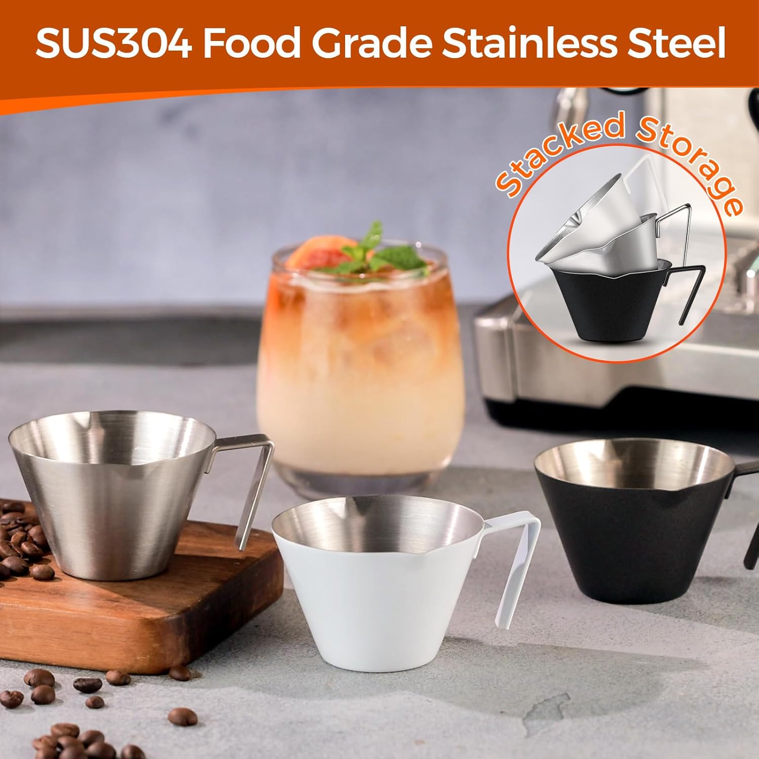 3.4oz/100ml Stainless Steel Demitasse Cup with Dual V-Spout for Coffee Extraction - Image 5