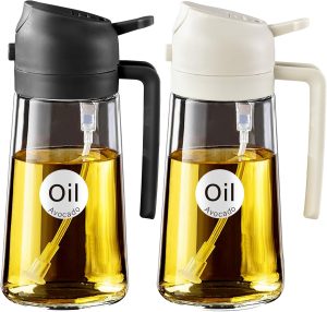 2Pcs 16oz/470ml 2 in 1 Oil Sprayer for Cooking with Stickers (White &Black)