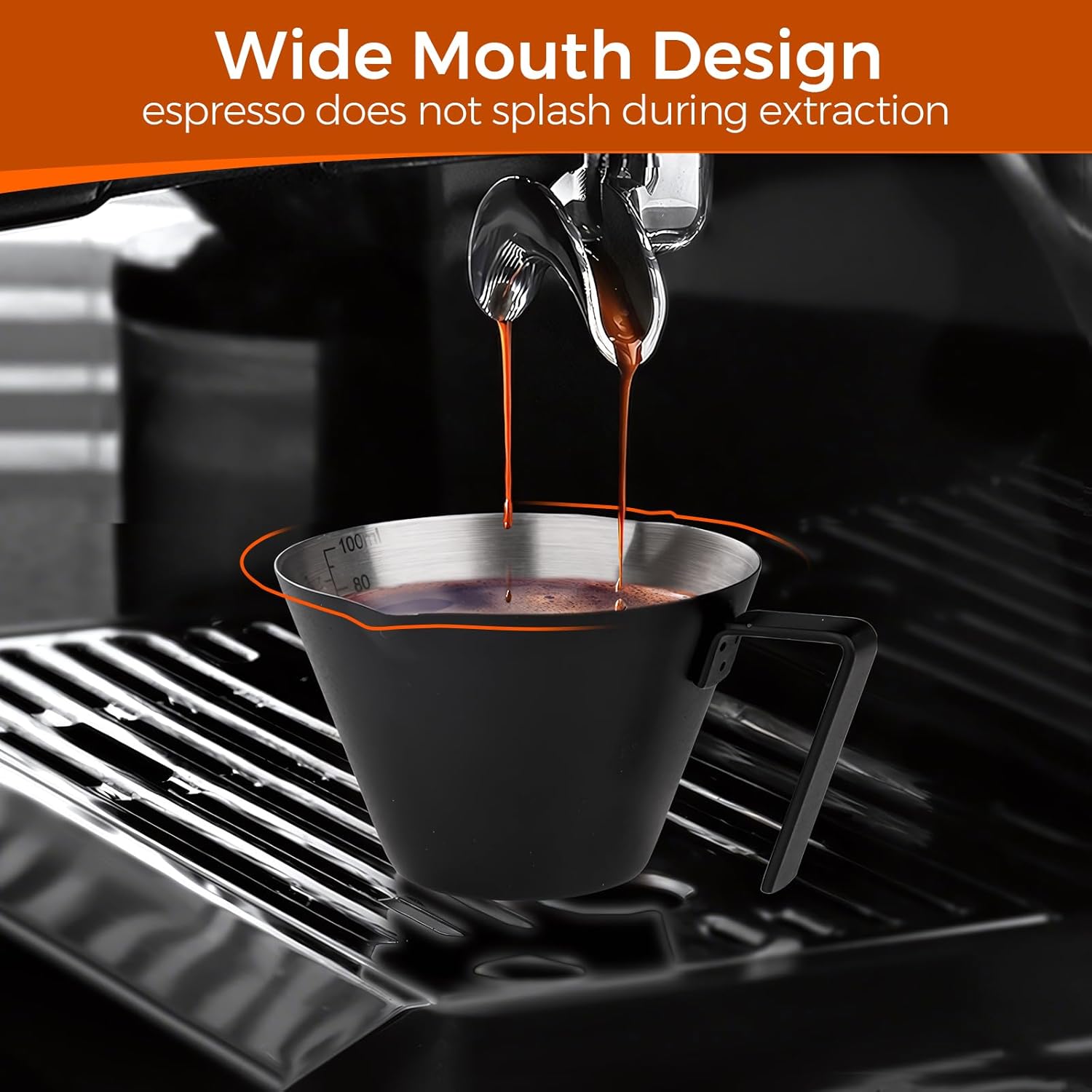 3.4oz/100ml Stainless Steel Demitasse Cup with Dual V-Spout for Coffee Extraction - Image 4