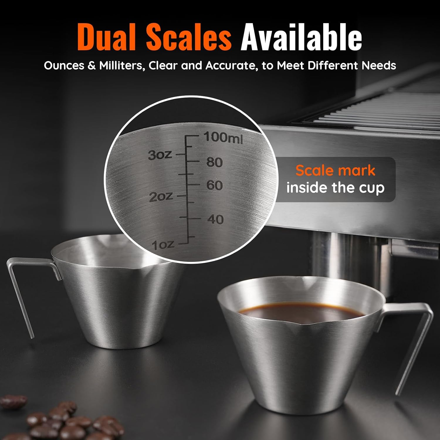 2 Pcs Espresso Cups with Handle, Stainless Steel Espresso Accessories - Image 4