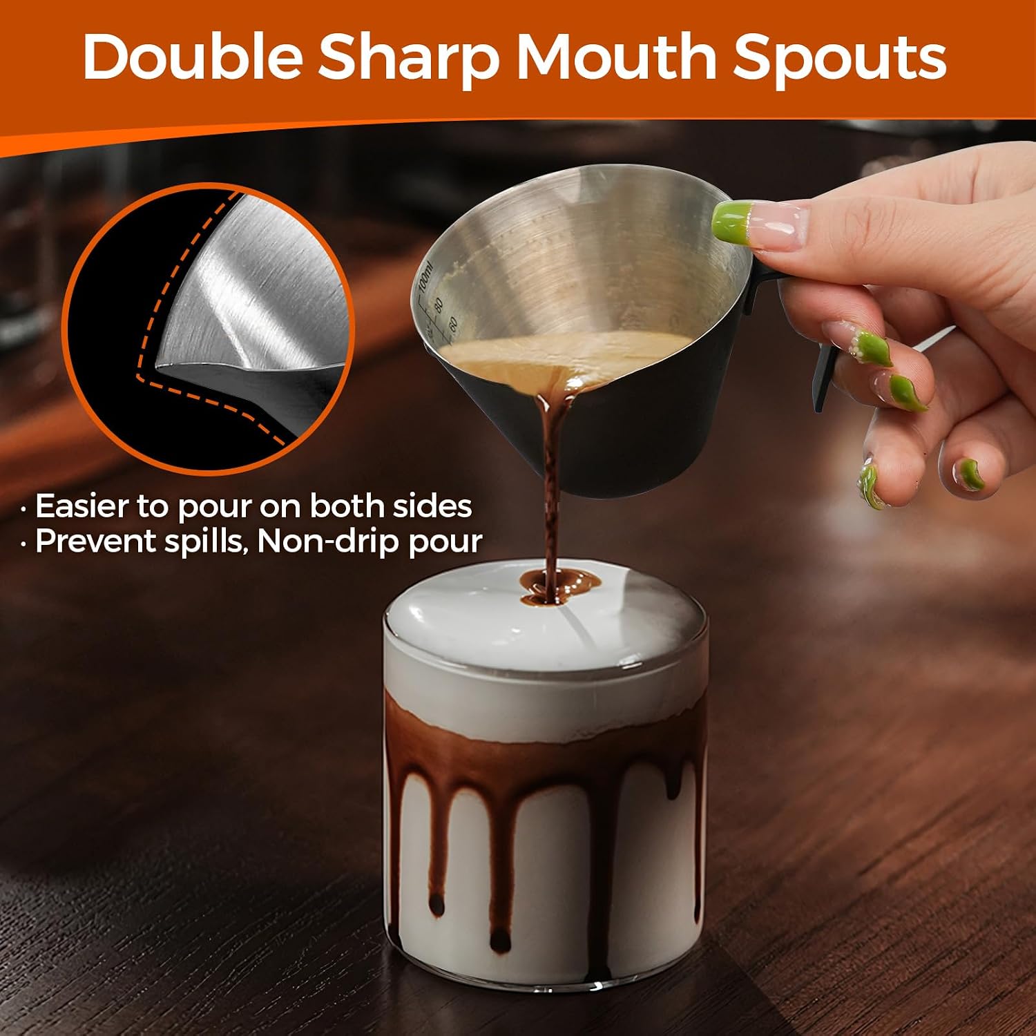 3.4oz/100ml Stainless Steel Demitasse Cup with Dual V-Spout for Coffee Extraction - Image 3