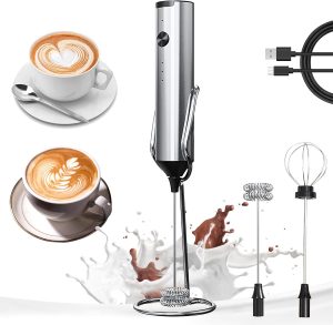 Rechargeable Milk Frother with Stand, Coffee Frother Stirrer Wand