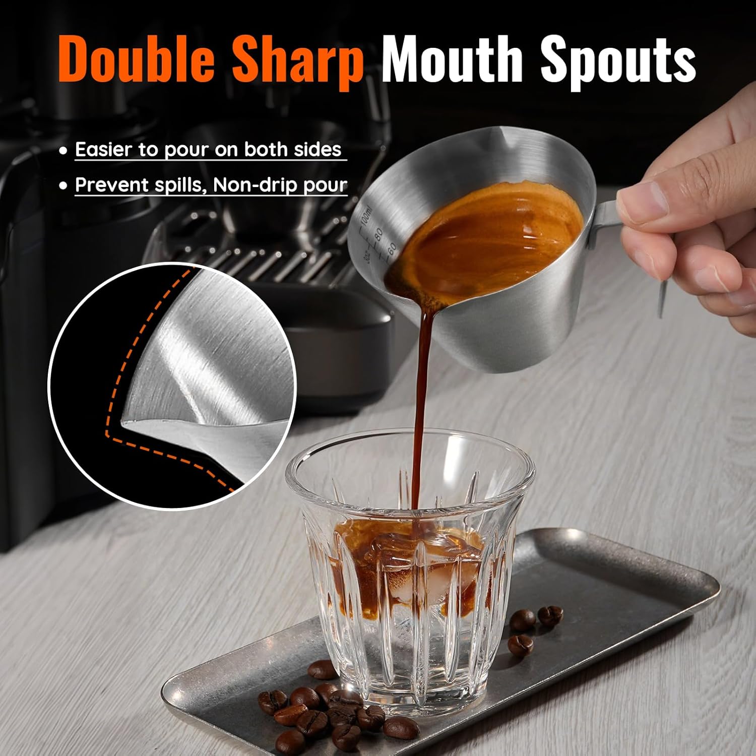 2 Pcs Espresso Cups with Handle, Stainless Steel Espresso Accessories - Image 3