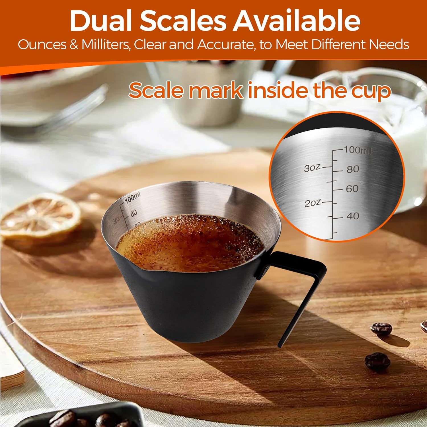 3.4oz/100ml Stainless Steel Demitasse Cup with Dual V-Spout for Coffee Extraction - Image 6